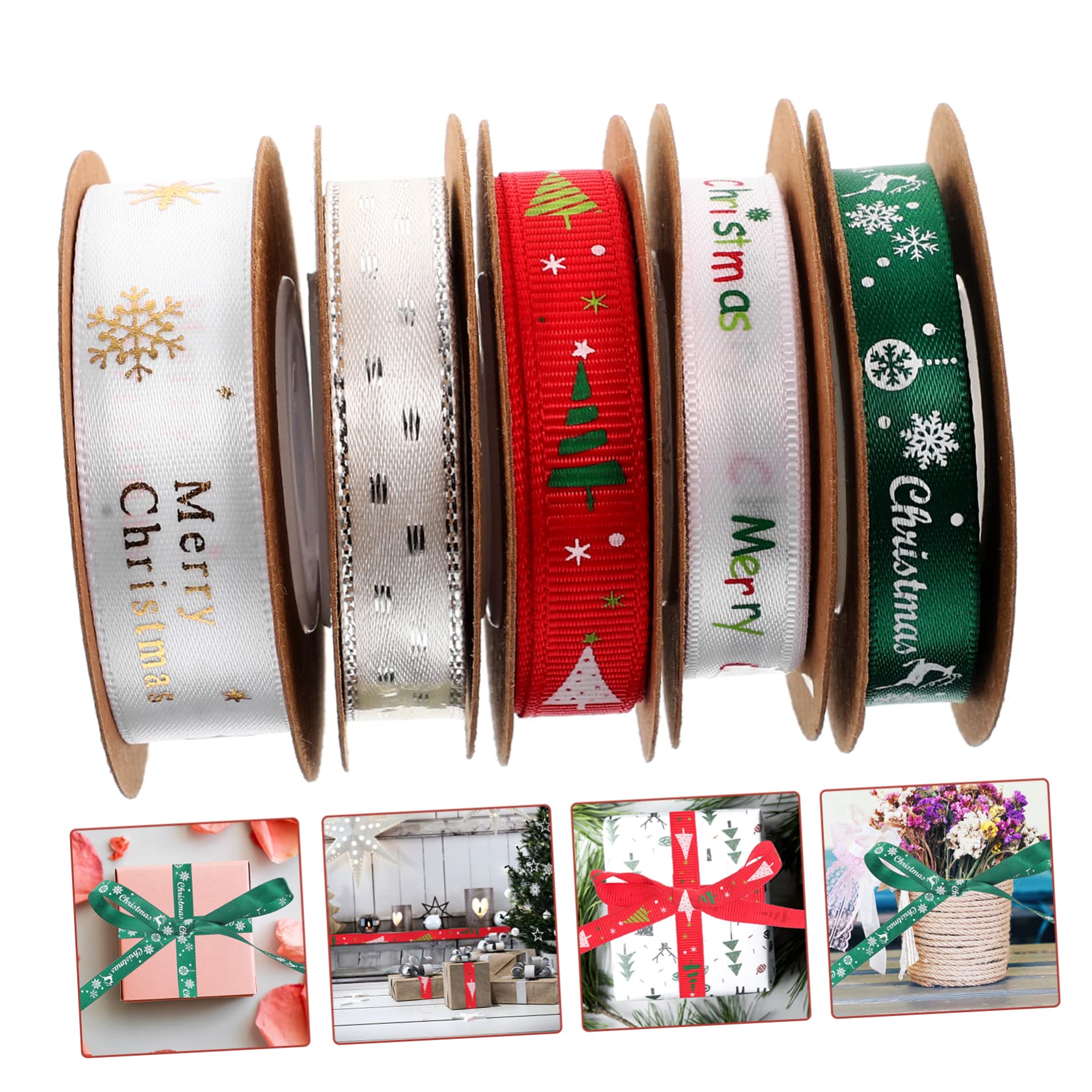 VILLCASE 20 Nastro di Natale nastro da imballaggio di buon natale lavoretti di bricolage fai da te nastri decorativi natalizi poliestere
