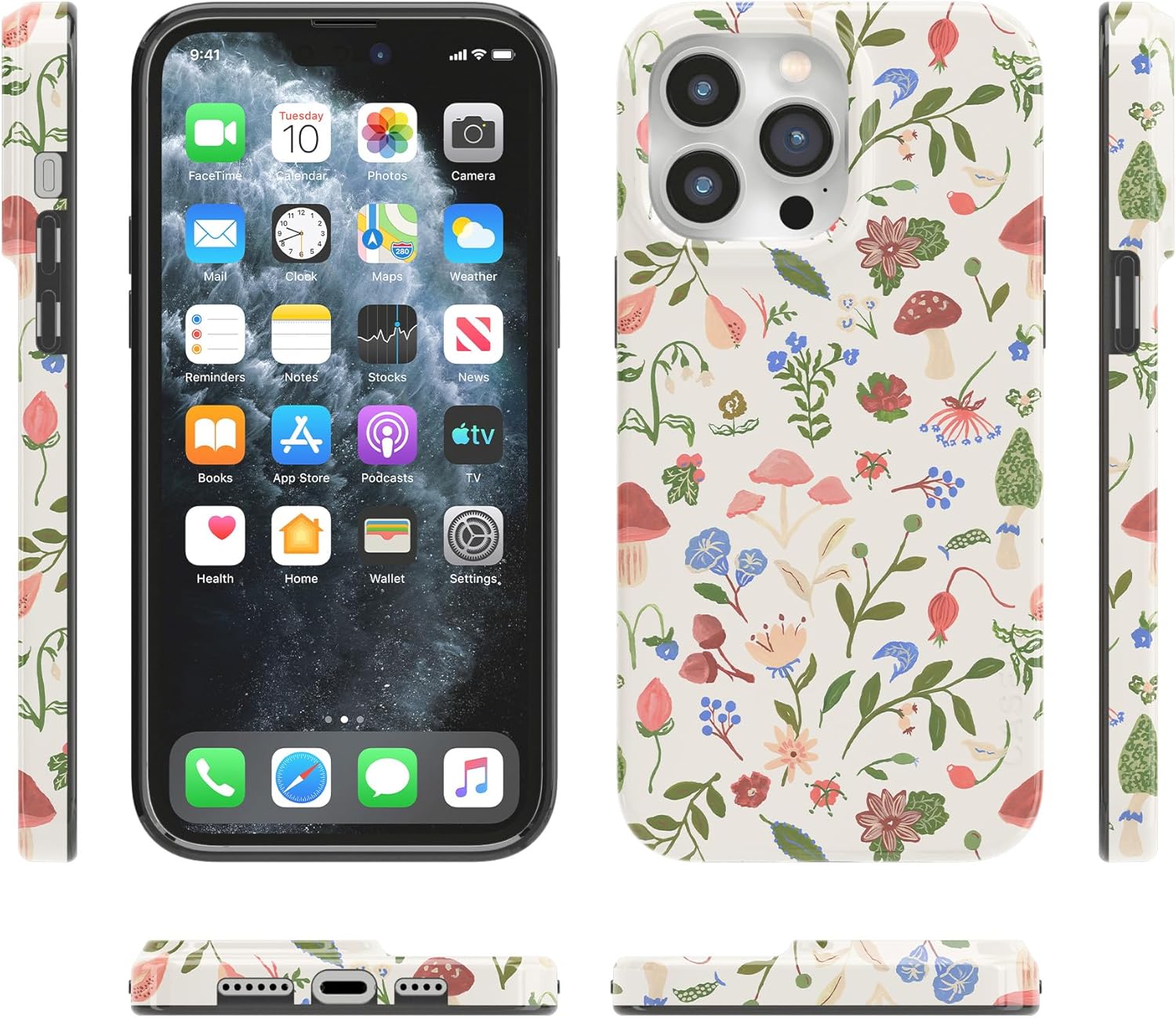 Casely iPhone 14 Pro Max Case | Garden Party | Mushroom Floral | Compatible with MagSafe | Classic Ultra Slim Design