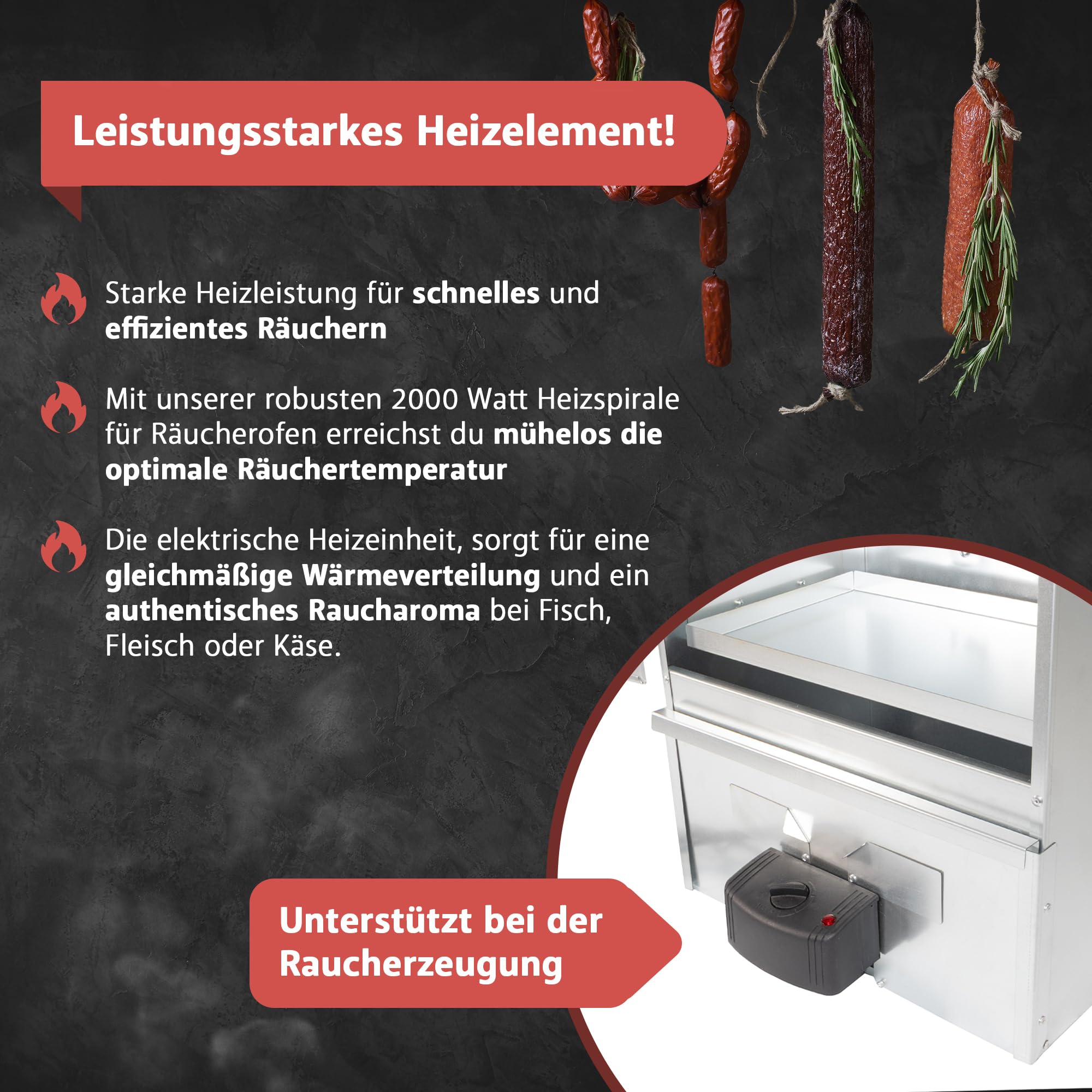 LEMODO Räucherofen 80x39,5x27,5 cm mit umfangreichem Zubehör, Räucherschrank und Heizspirale, Kalträucherofen mit großer Räucherkammer, Tischräucherofen (Smoker Edelstahl 80cm+Heizspirale)