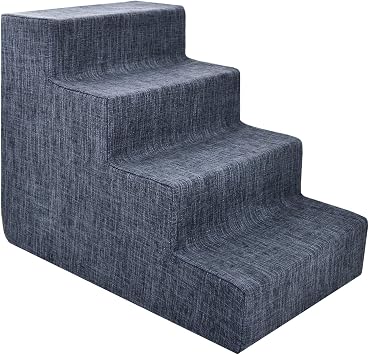 Best Pet Supplies Dog Stairs & Steps - Foam Steps for Small Dogs & Cats, Non-Slip Indoor Balanced Pet Step Support, Dog Ramp, No Assembly, Dark Gray Linen, 4-Step 18-inch Height