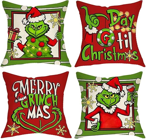 Juego de 4 fundas de almohada decorativas de Navidad de 18 x 18 pulgadas, fundas de almohada decorativas para sofá, sala de estar, vacaciones de