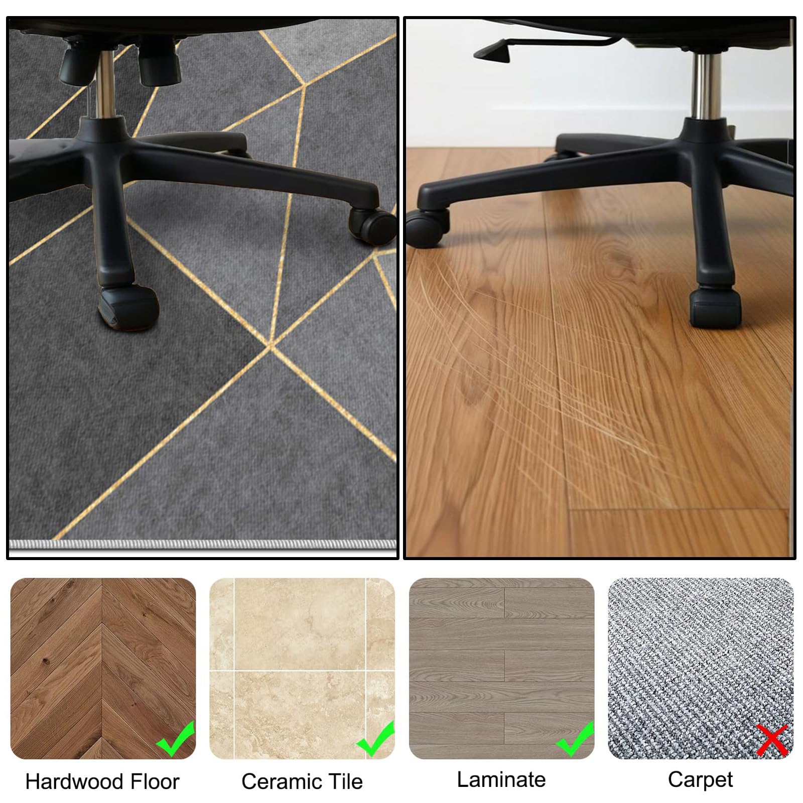100 x 120 cm Alfombra para Silla de Oficina para Suelos Duros Parquet Laminado y Azulejos Alfombra Gaming Suelo, Alfombrilla Protector Suelo Silla Ruedas, Alfombras de Escritorio