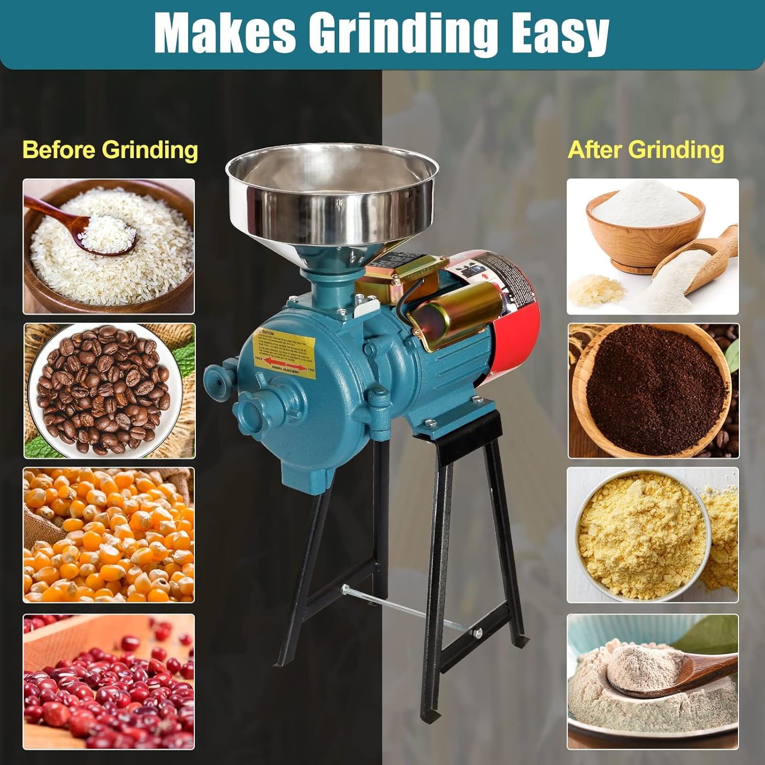 Slsy Heavy Duty Electric Dry Grain Mill Grinder, 3000W High Power Milling Machine, 110V Commercial Flour & Feed Grinder for Corn, Wheat, Rice, Coffee Beanss
