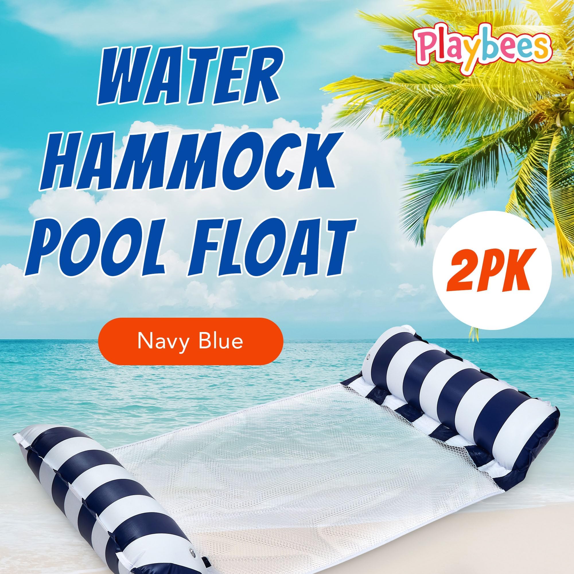 Hammock Pool Float Blue Multi-Purpose Inflatable Water Pool Floats Fun Pool Float Lounger for Adults and Kids, Saddle Lounge Chair Hammock Drifter Summer Events Pool Parties (2 PK)