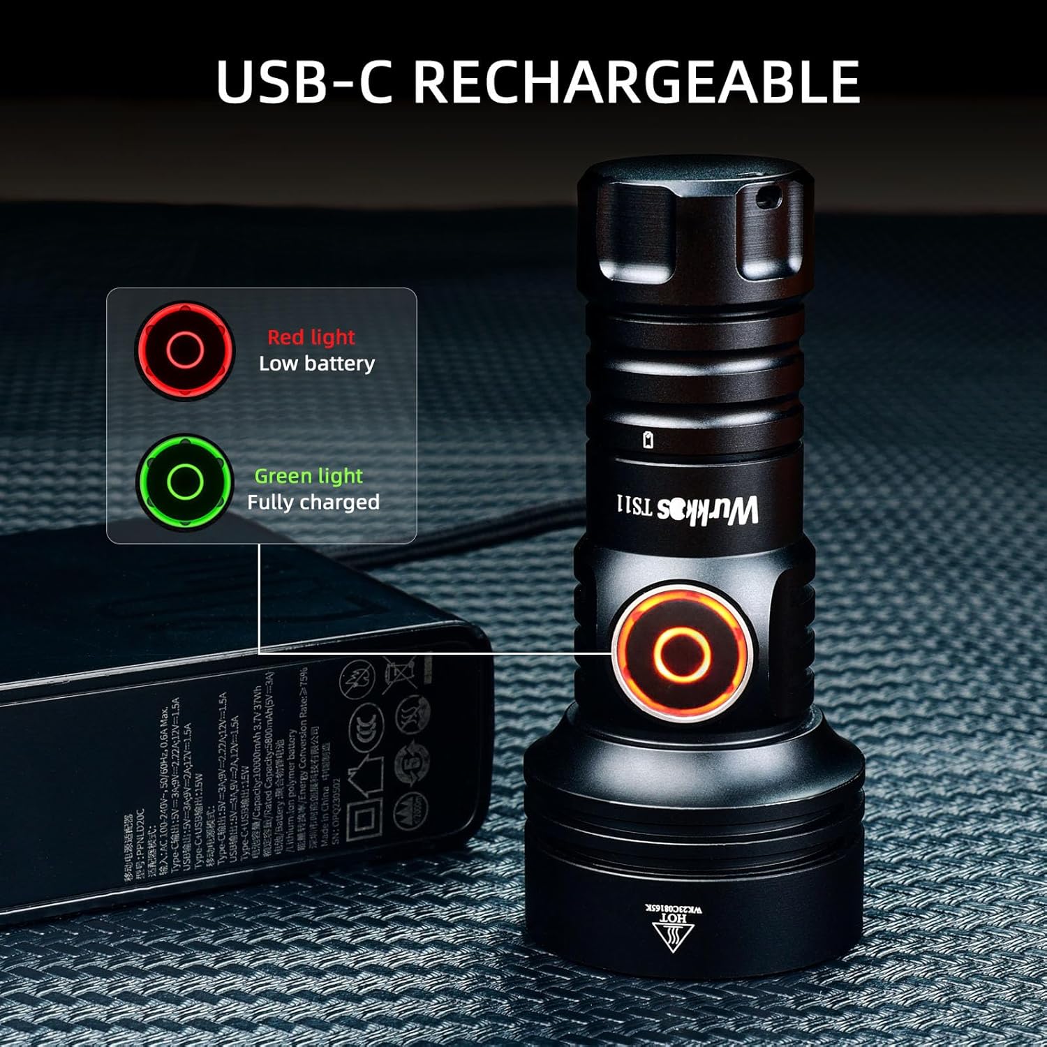 Wurkkos TS11 EDC Flashlight Rechargeable,Super Bright Led Pocket Flashlight with 616M Beam Distance,Compact LED Flashlight with Anduril 2.0 UI and SFT40 Led(Black)