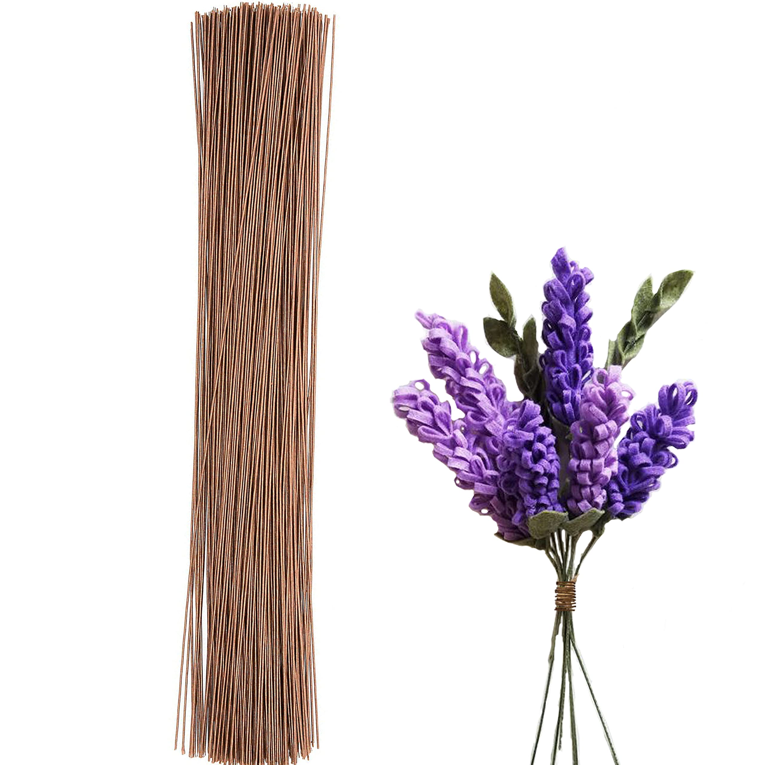 BEADNOVA Fake Flower Stems 50pcs 18 Gauge Floral Wire Stems Flower Wire for Crafts Arrangement Florist DIY Bouquet (Brown, 50 Pcs)