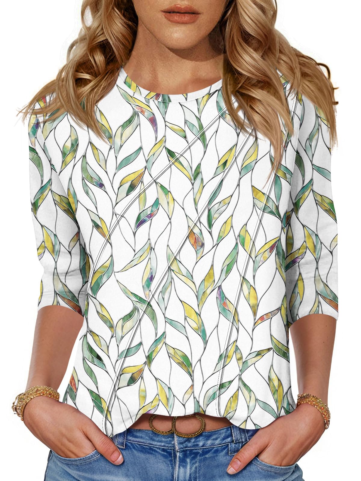 Kistore 3/4 Length Sleeve Shirts for Womens Pleated Summer Tops 2025 Fasion Trendy Spring Blouses — view 10