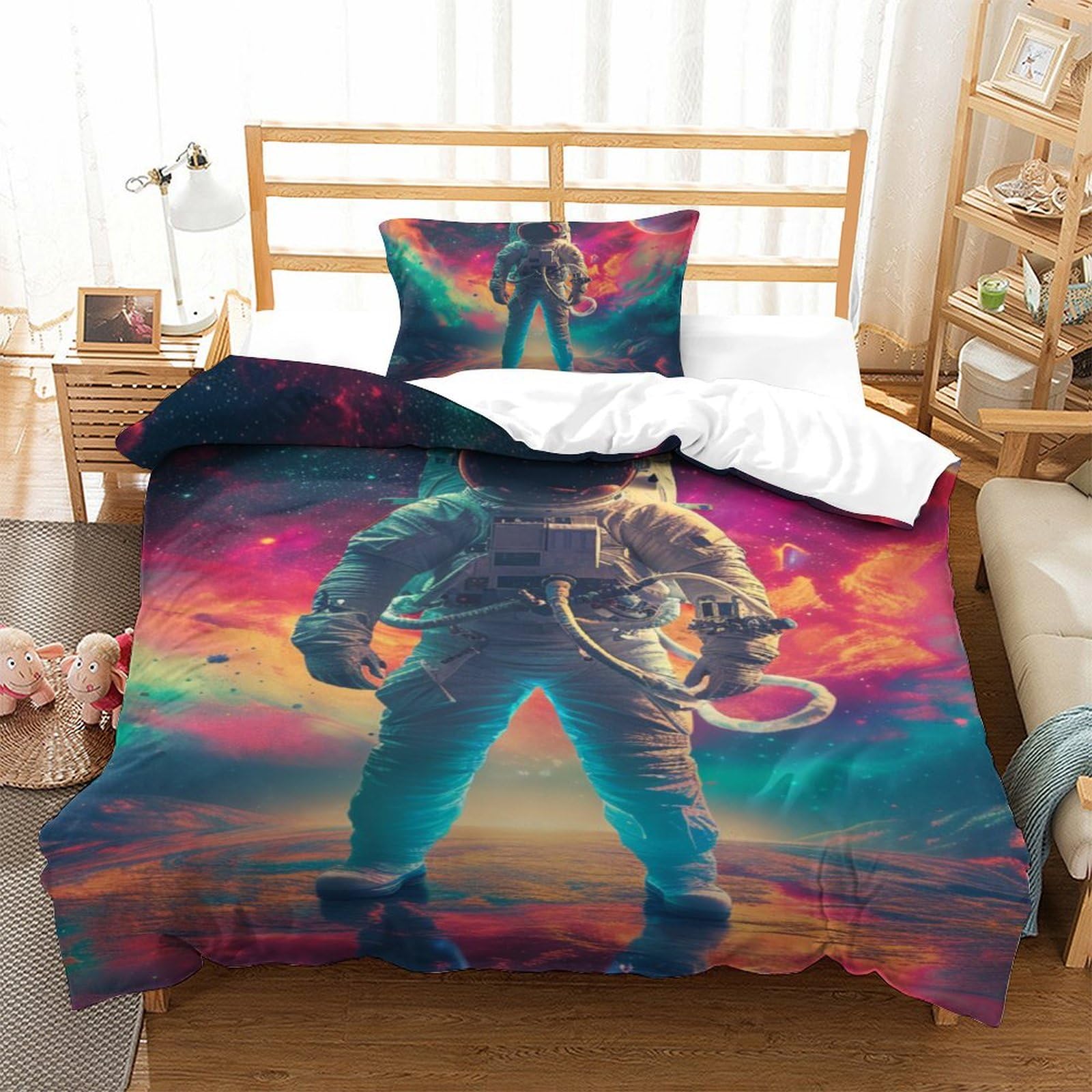 Housse de couette astronaute 3D microfibre 135x200cm pour lit enfant