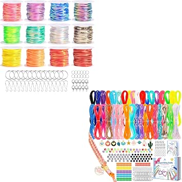 PP OPOUNT Lanyard String Kit, 48 Rolls Plastic Lacing Cord with 90 Keychain Accessories Rings, Clips, Pendants, Beads for DIY Bracelets, Key Chains and Lanyards