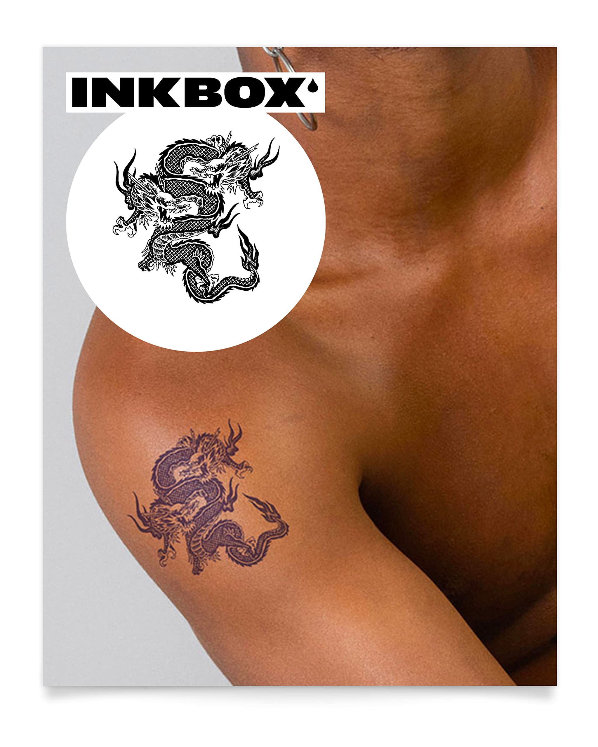 Inkbox Temporary Tattoos, Semi-Permanent Tattoo, One Premium Easy Long Lasting, Waterproof Temp Tattoo with For Now Ink - Lasts 1-2 Weeks, Double Dragon, 4 x 4 in