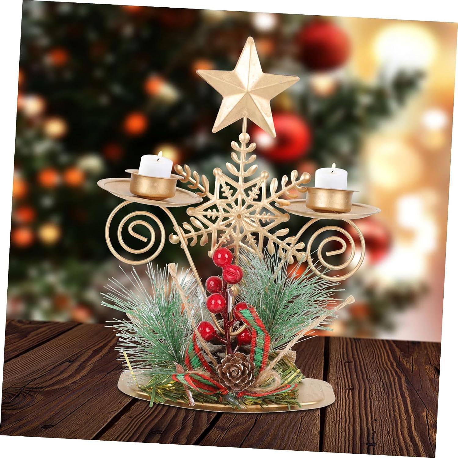 BOBBYQ Christmas Candle Stick Holder ， Gold Tea Lights Christmas Decorations Christmas Candlestick Holder candelabros Metal (Snowflake candlestick)