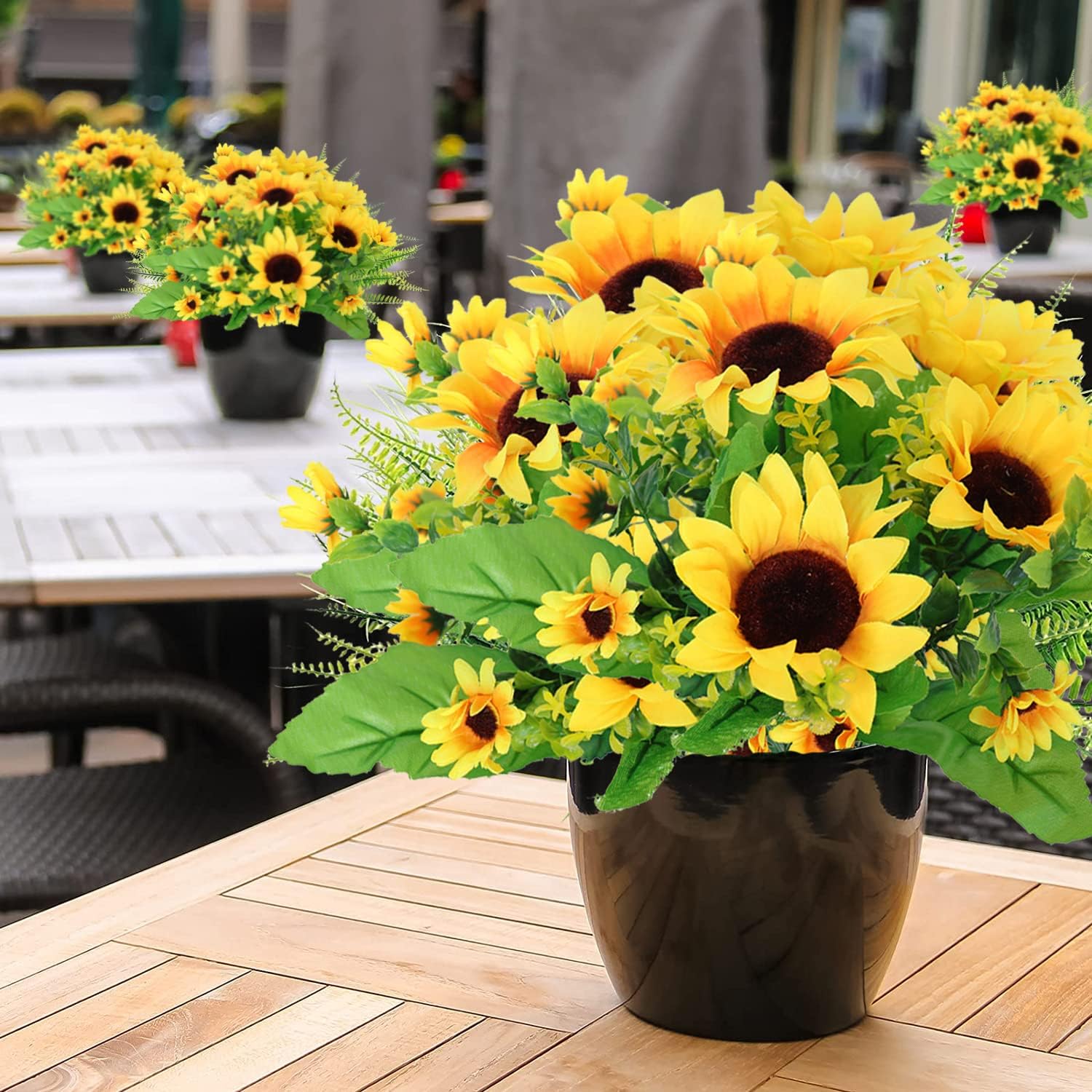 ZEYGLXC 8 Pack Artificial Sunflowers Bouquets with Stems for Wedding Bridal Shower Table Birthday Indoor Outdoor, Fake Faux Sunflowers Bulk with 4 Big Sunflowers Heads 9 Small Sunflowers Heads
