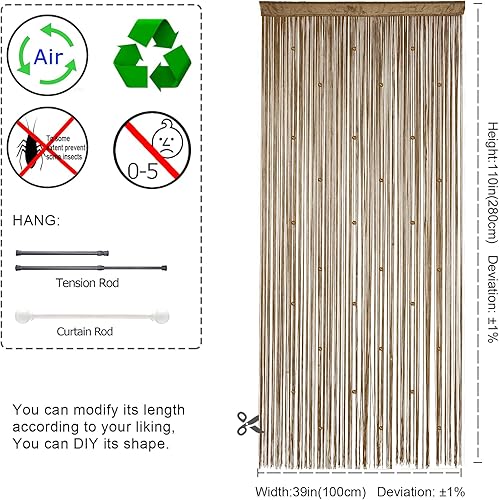 Miniatura 4 de YIIBAII Cortinas de cuentas con cuentas para puertas, cristales adecuados para decoración de interiores y divisiones, cortinas hippy de armario