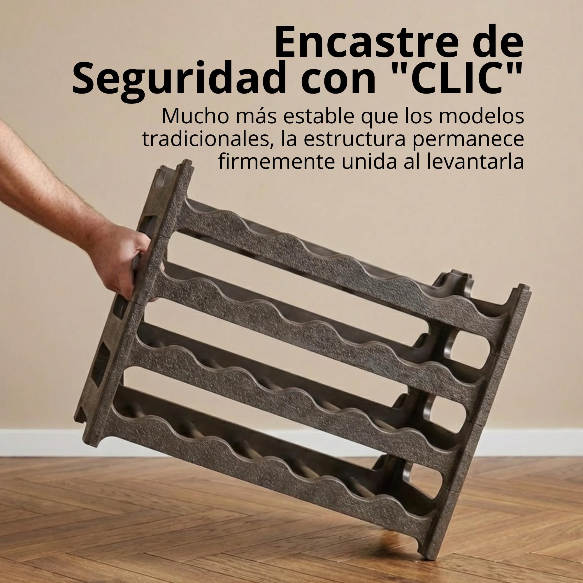 CookandSupply x TheWV Botellero Vino Plástico Modular Apilable, Vinoteca Efecto Piel Martillada, 6 Botellas por Módulo, Estantería Vinos Ahorra Espacio - Marrón Corten, 72 | CookandSupply x TheWV, estante para botellas modular apilable, armario 6 botellas