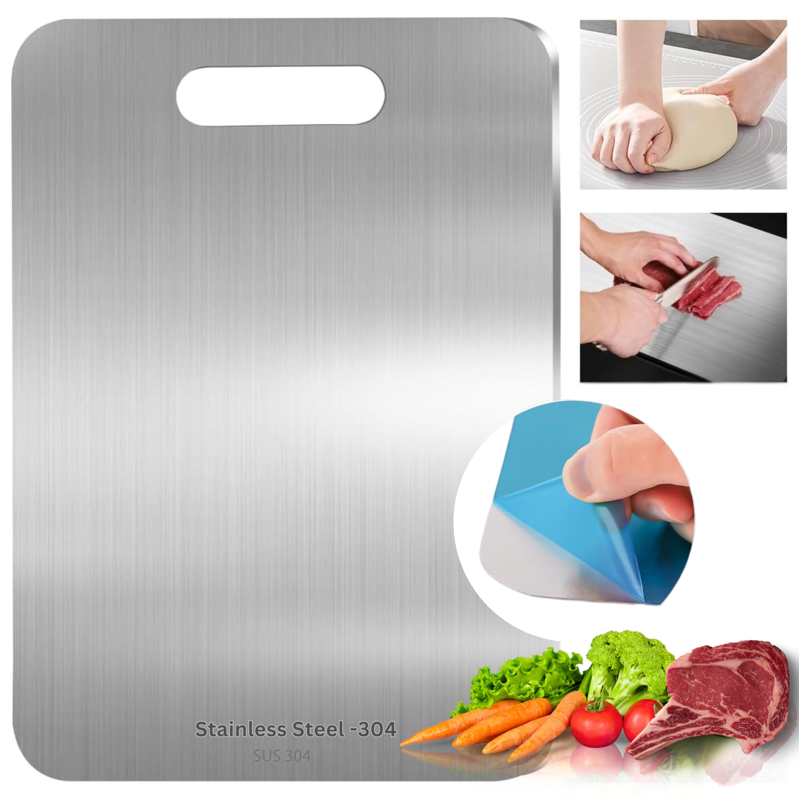 Sponsored Ad – Stainless Steel Cutting Board – 34x23cm, Heavy-Duty, Double-Sided, Food-Grade Non-Slip Chopping Board for Kitchen, Meat, Vegetables, and Cheese, Dishwasher Safe