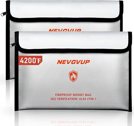 Fireproof Money Bag 4200°F - Heat Insulated, 9.8 x 6.5" Small Fireproof Document Bags with Waterproof Zipper, Fire proof Bag with Reflective Strip and Fireproofs Edeging, Fire Pouch Set for Valuables