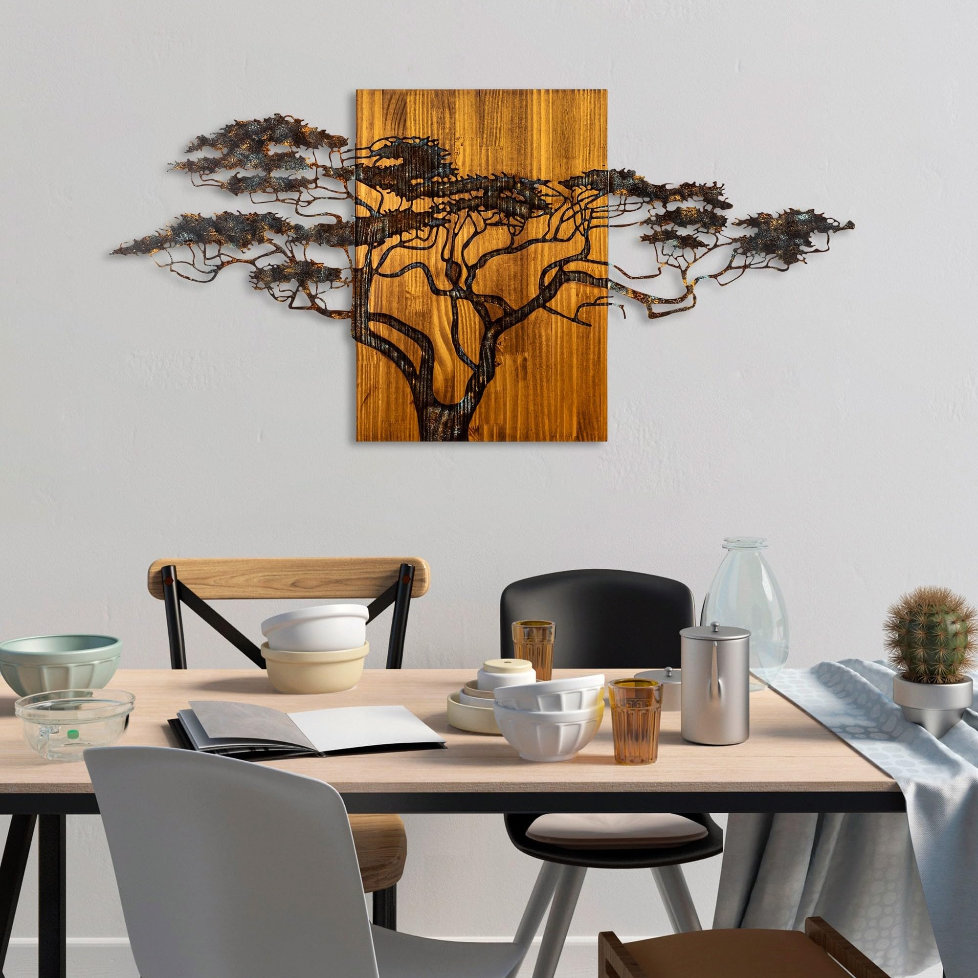 Wallity Accesorios de pared de madera pintados a mano, 144 x 70 x 3 cm, 100% madera maciza (3 cm) y metal (1,5 mm), diseño único con variaciones naturales