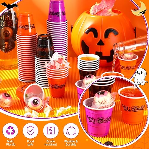 Miniatura 10 de Lounsweer 100 vasos de plástico para Halloween, vasos desechables de 2 onzas, mini vasos de fiesta de 2 onzas para despedida de soltera, cumpleaños,