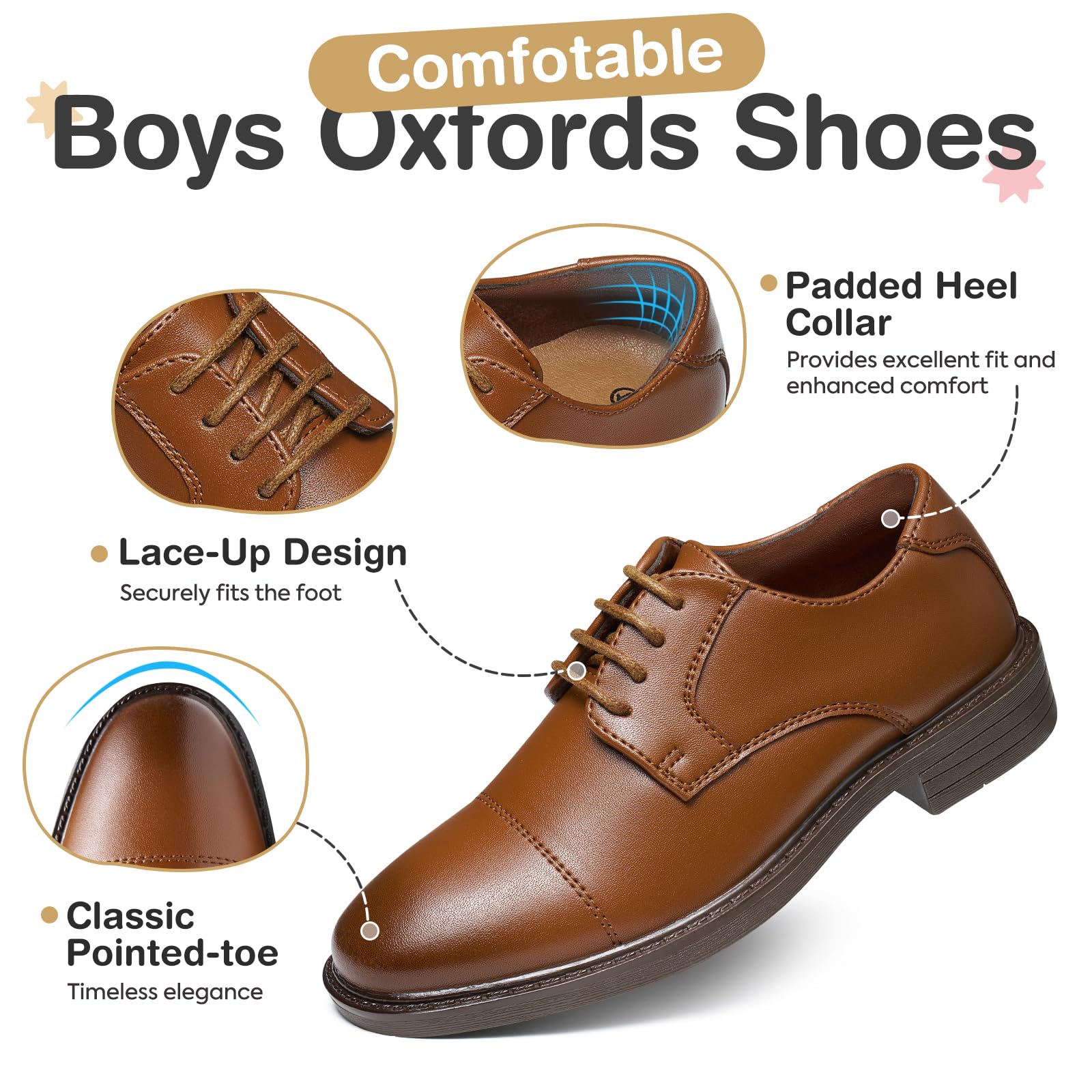 GINNI Zapatillas de Vestir Niños Zapatos de Cordones Oxfords Clásico Formales Derby para Boda Lglesia Escuela