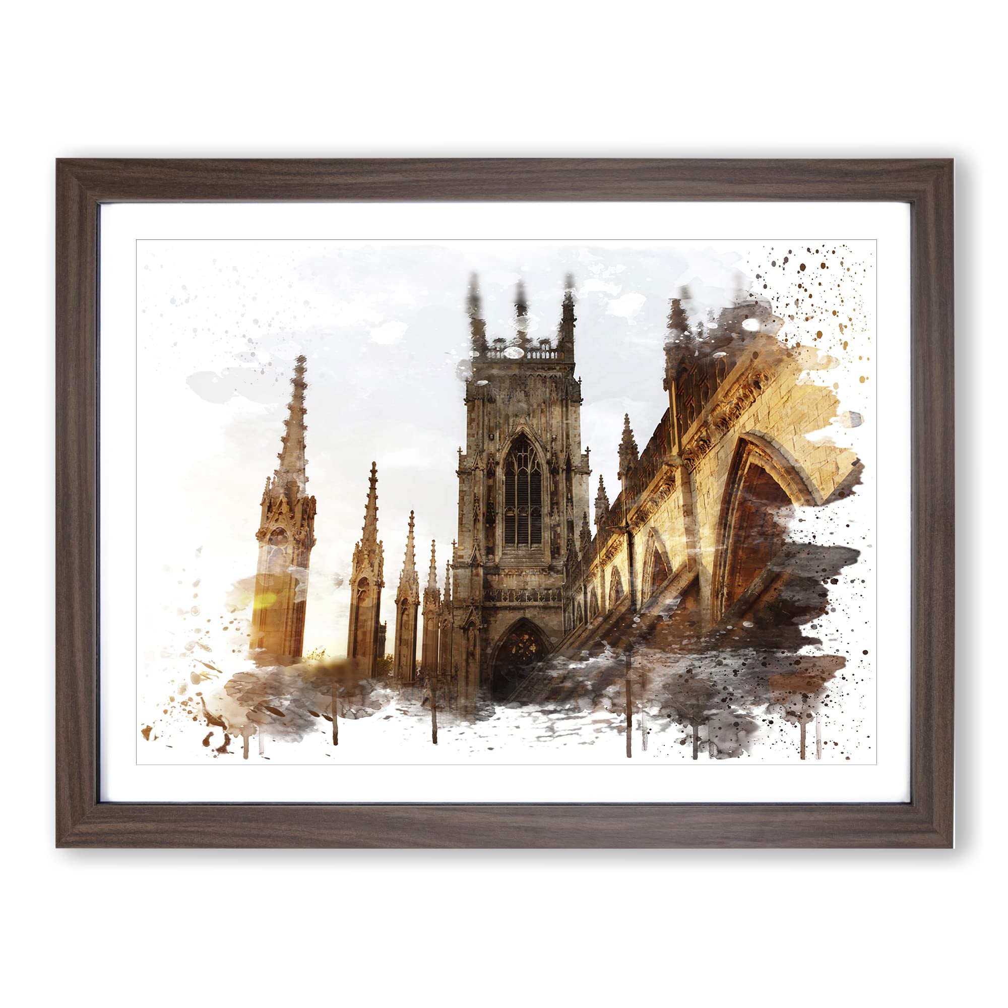 York Minster Sunset V3 Modern Framed Wall Art Print, Ready to Hang Picture for Living Room Bedroom Home Office Décor