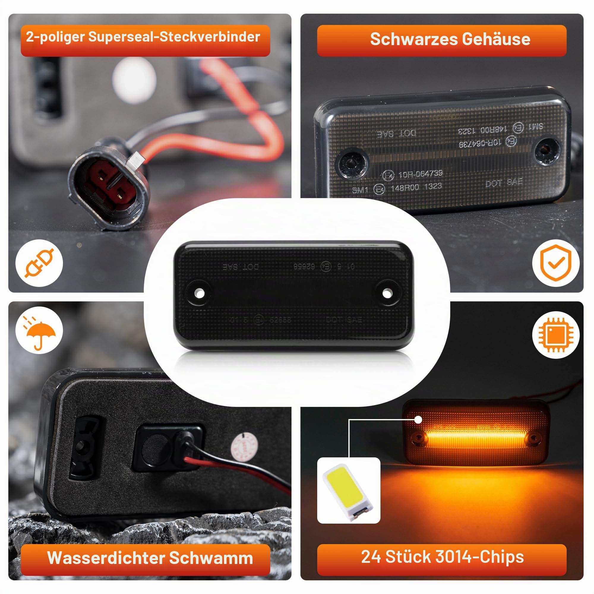 LED Seitenmarkierungsleuchten für F.iat Ducato, P.eugeot Boxer, C.itroen Jumper, I.veco Daily 2006-2025, 6 Stück Seitenblinker Schwarz für Wohnmobil & Transporter mit E-Prüfzeichen, Ohne Fehlermeldung