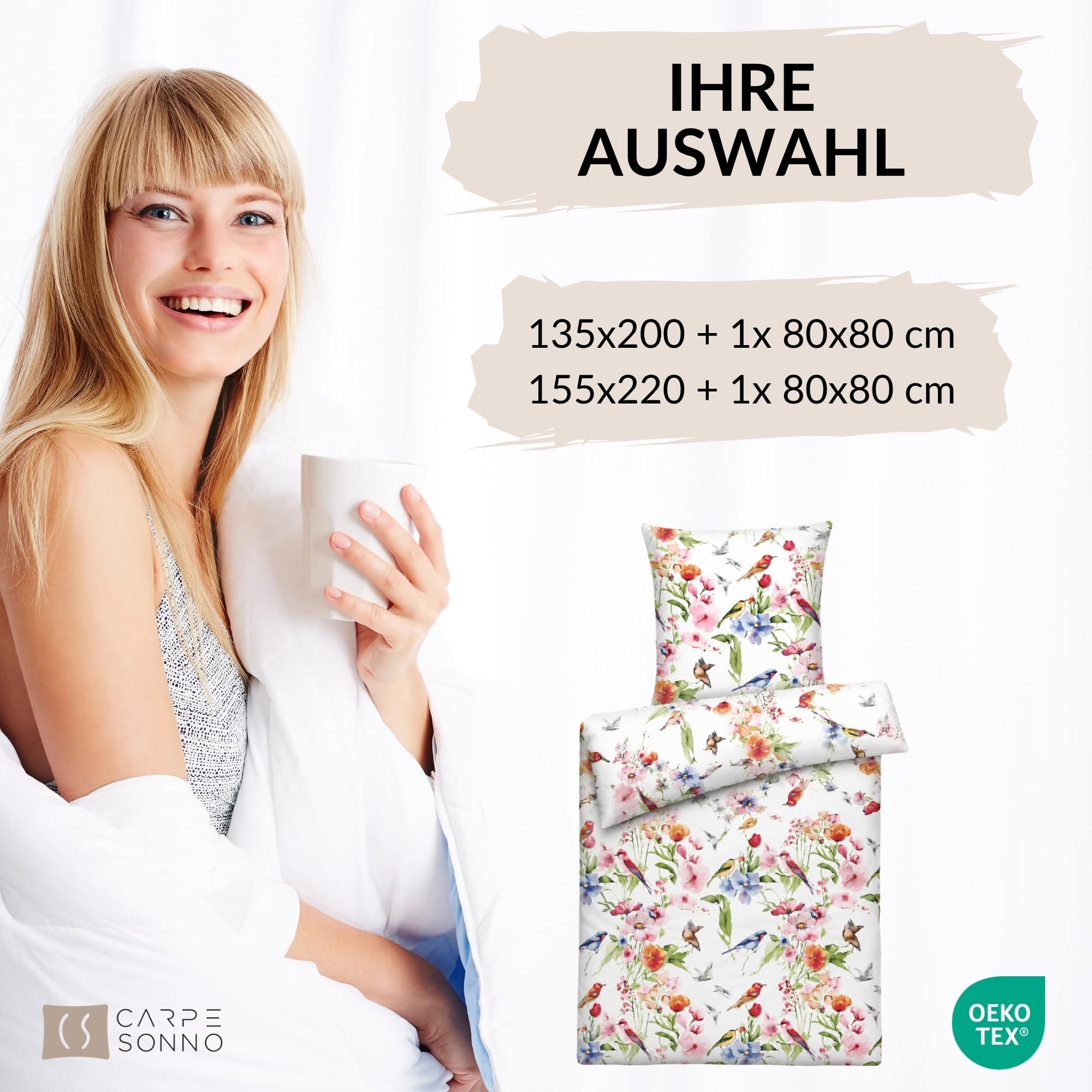 Carpe Sonno Mako Satin Bettwäsche 135x200 cm Blumen – Floral Vögel