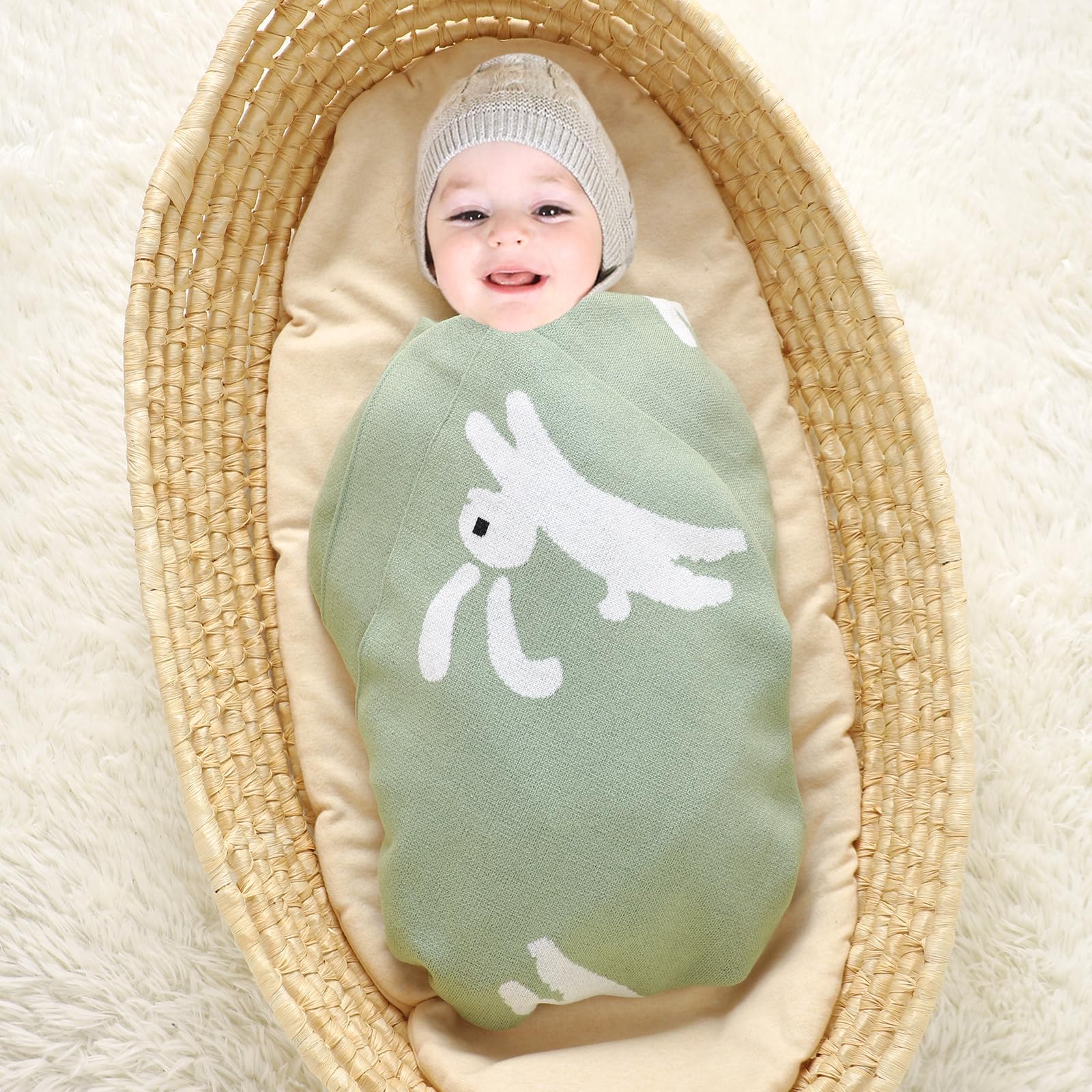 Hadetoto Baby Blanket for Newborn Soft Cozy Knitted Cotton Blankets Baby Essentials Gifts for Newborn Girl Boy 100 x 80cm - Image 3