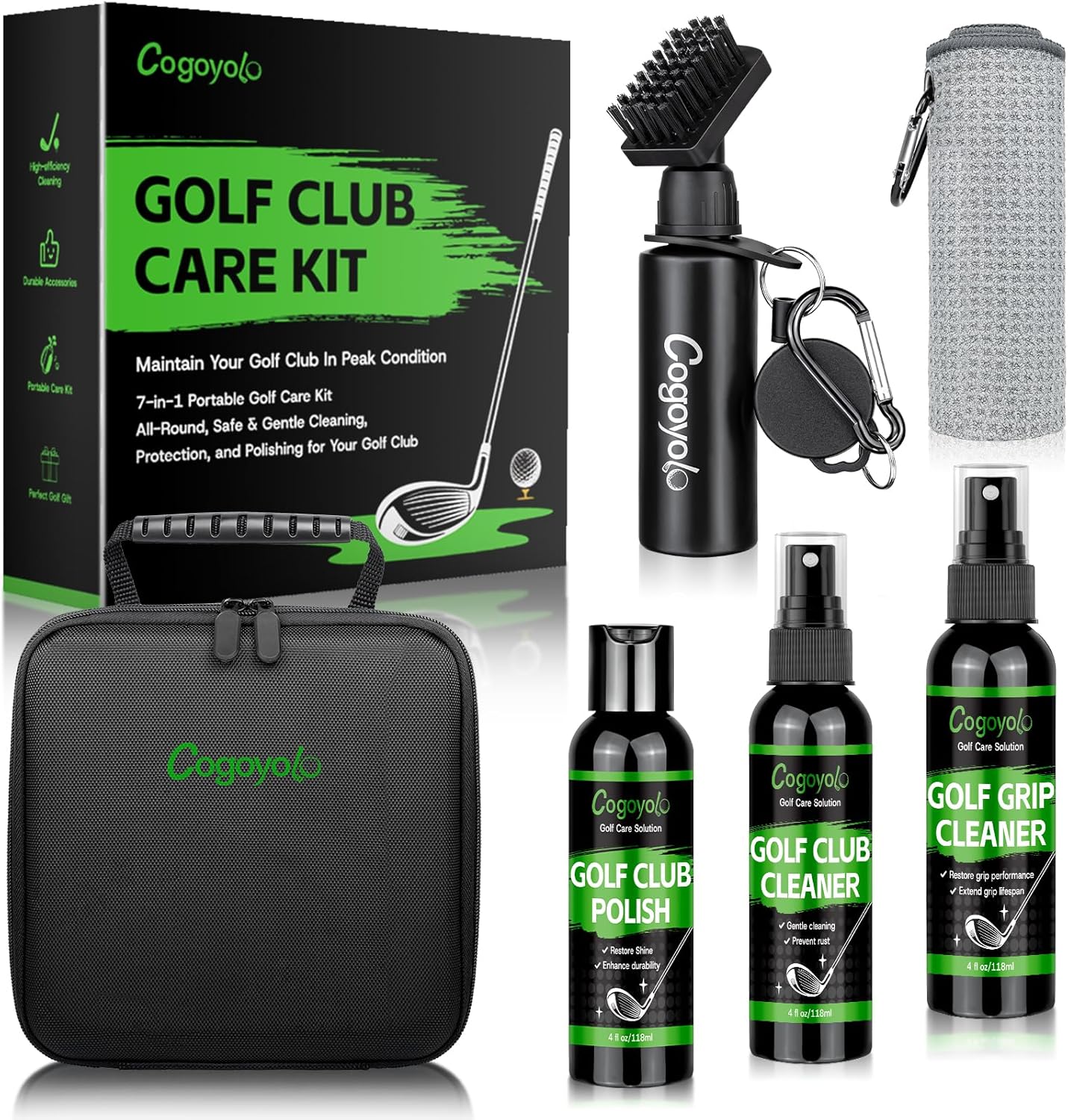 Pro Golf Club Care Kit with Golf Club Cleaner,Polish,Brush,Grip Cleaner,Golf Club Cleaning Kit Golf Accessories for Men, Golf Gifts for Golfers
