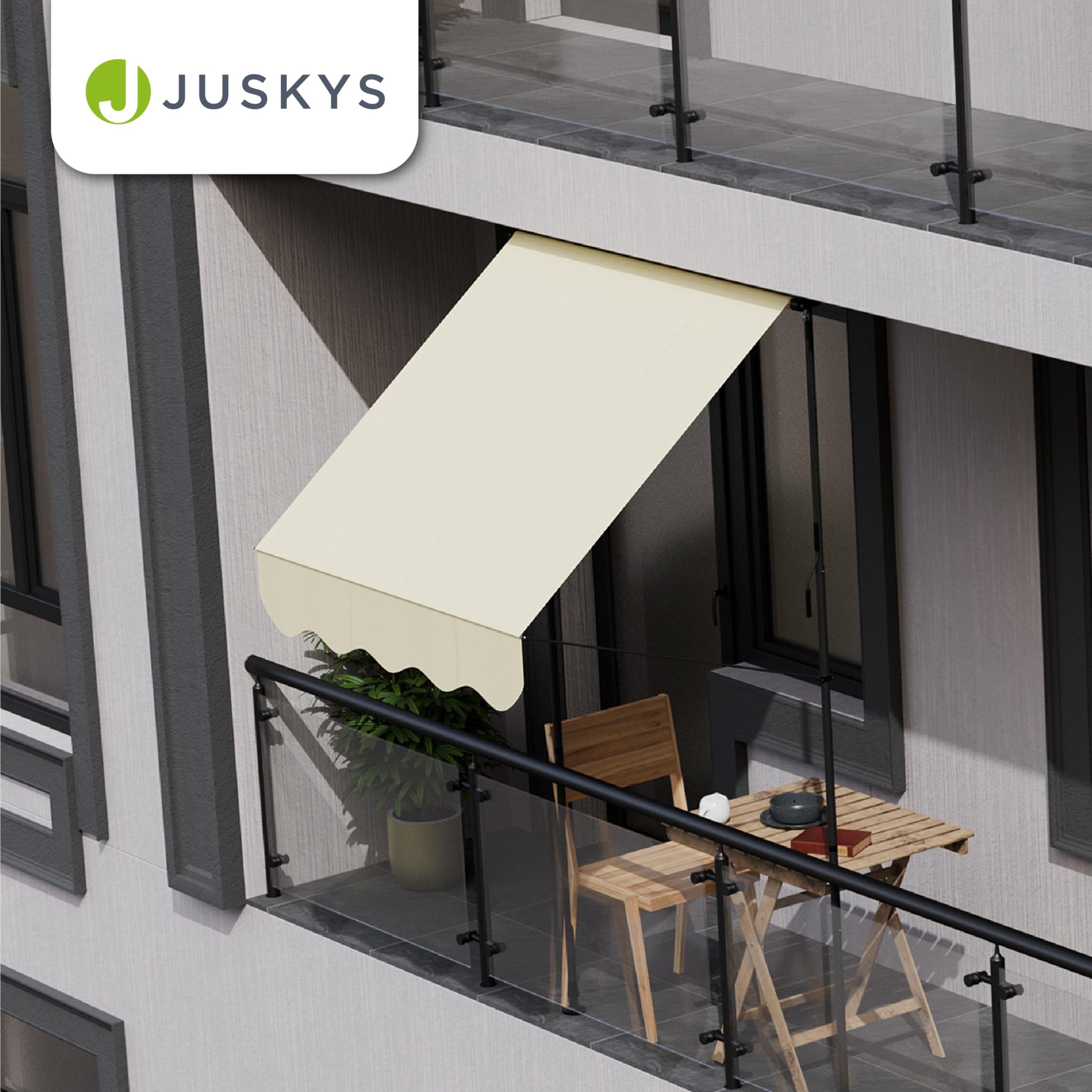 Juskys Tenda da Sole Manuale Kapstadt 150x120 cm - Tenda da esterno regolabile, senza foratura, impermeabile, resistente ai raggi UV, verticale e diagonale - Beige
