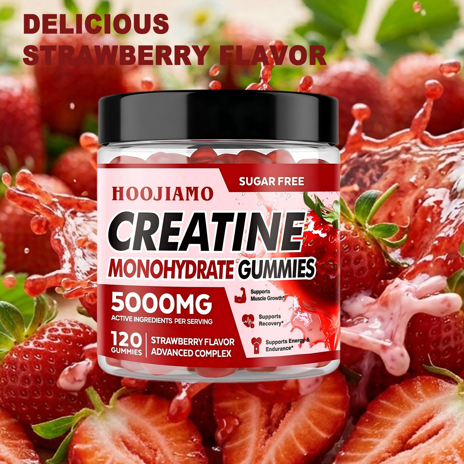Creatine Monohydrate Gummies 5000mg Sugar Free 120 Strawberry — Amazon image 2