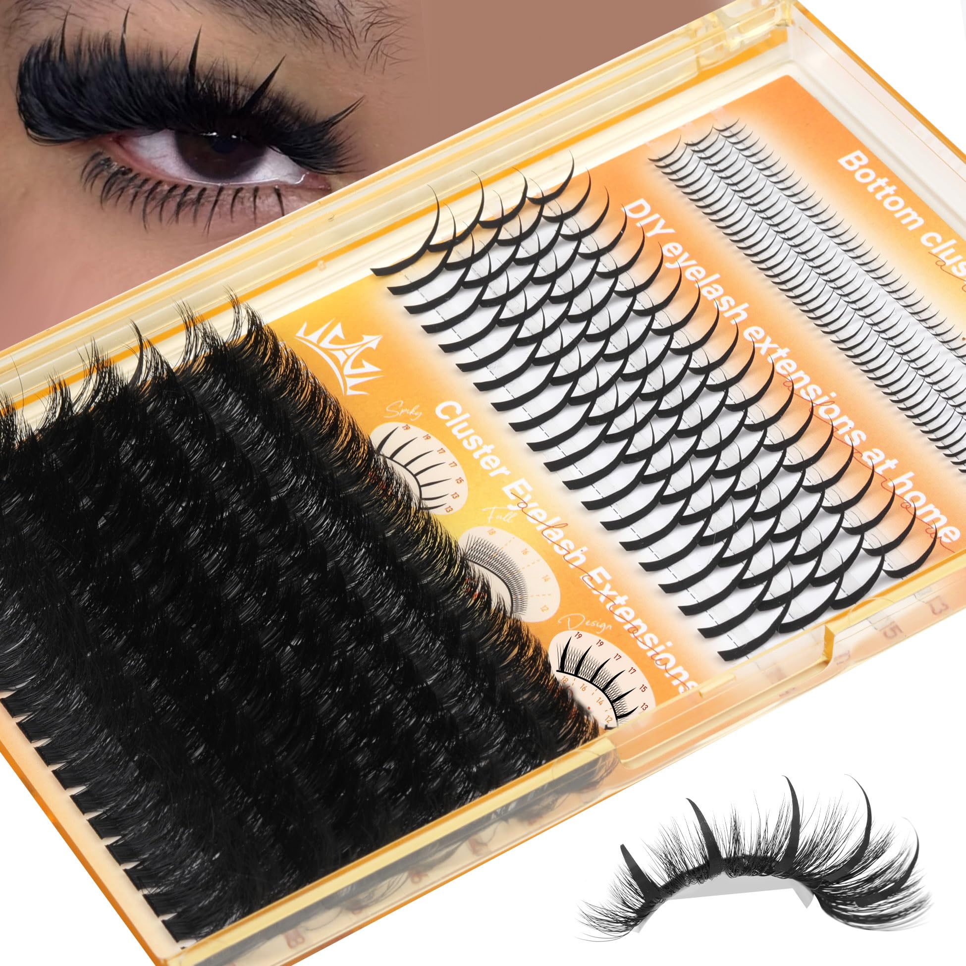 Lash Clusters Volume Spikes Eyelash Extensions Thick Long Individual Lashes Extensions with Bottom Lash Clusters DIY Eyelash Extensions at Home (12mm-