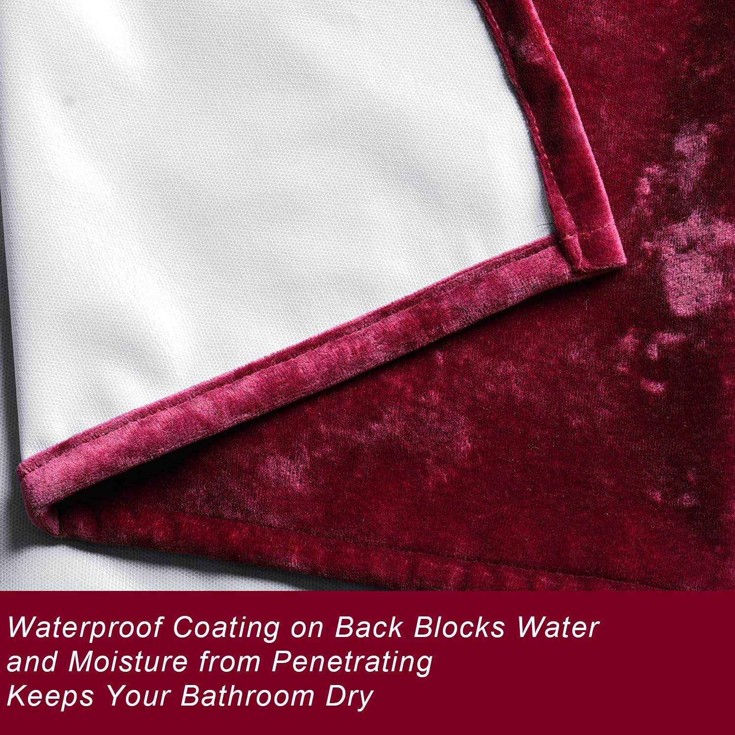 TAMGHO Tenda da doccia rossa per bagno, lussuosa tenda da doccia in velluto riccio rosso, tenda da doccia scura con ganci in metallo dorato Decro, tessuto spesso lavabile in lavatrice, bordeaux, 183 x