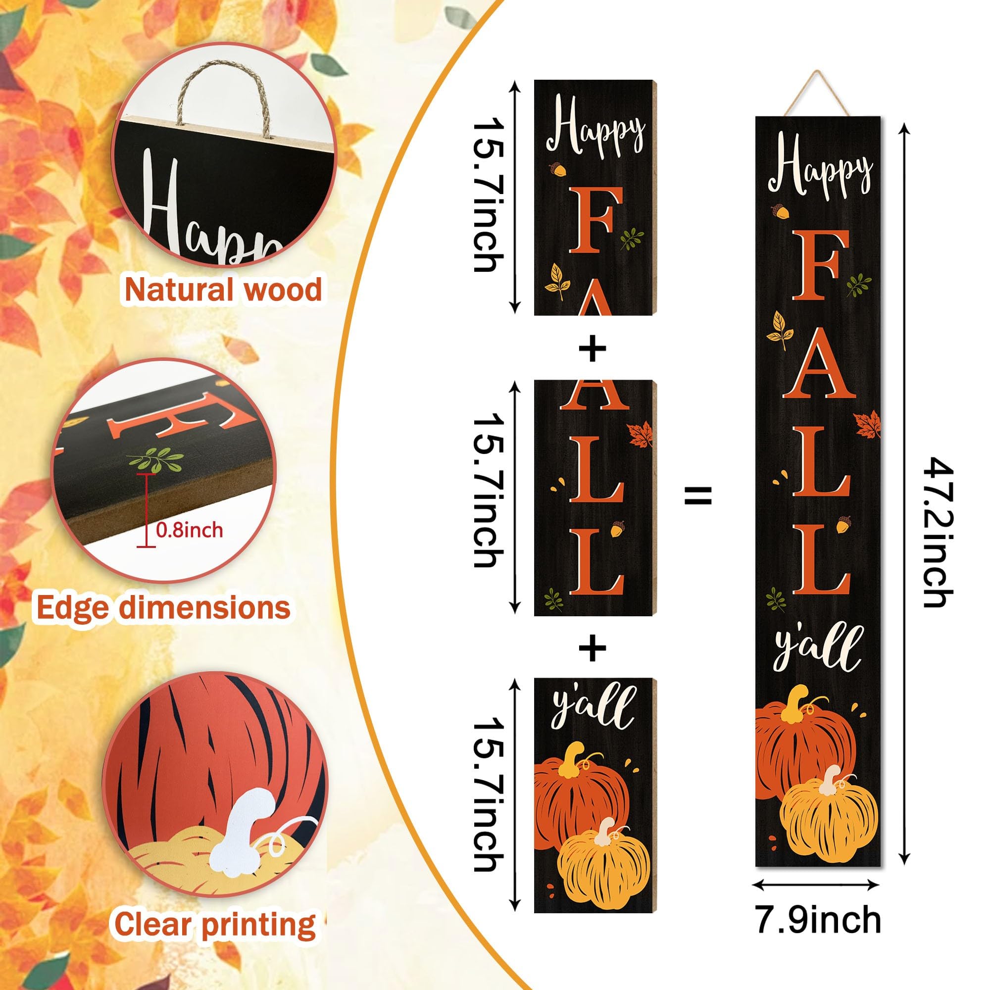 ORTIGIA Fall Pumpkin Gnome Porch Sign Happy Fall Yall Banner For Front Brown Door Gratrful Thankful Blessed Hanging Flag Vintage Farmhoe Seasonal Wall Decor Indoor Outdoor Party Supplies - View #9