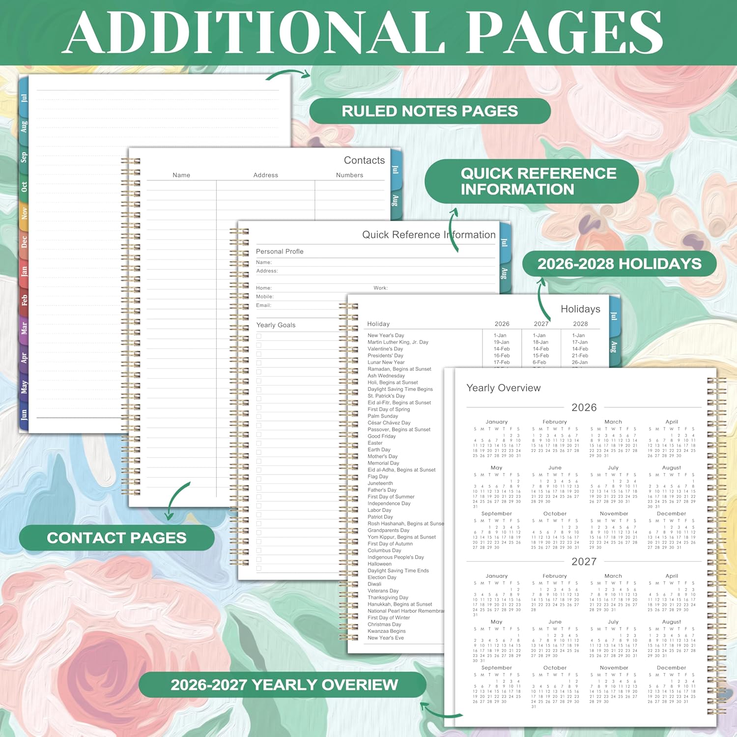 2026-2027 Planner - From JUL 2026 to JUN 2027, 9" x 11", Weekly and Monthly Calendar 26-27, Academic Planner 2026-2027 with Colorful Monthly Tabs, Inner Pocket, Twin-Wire Binding - Image 5