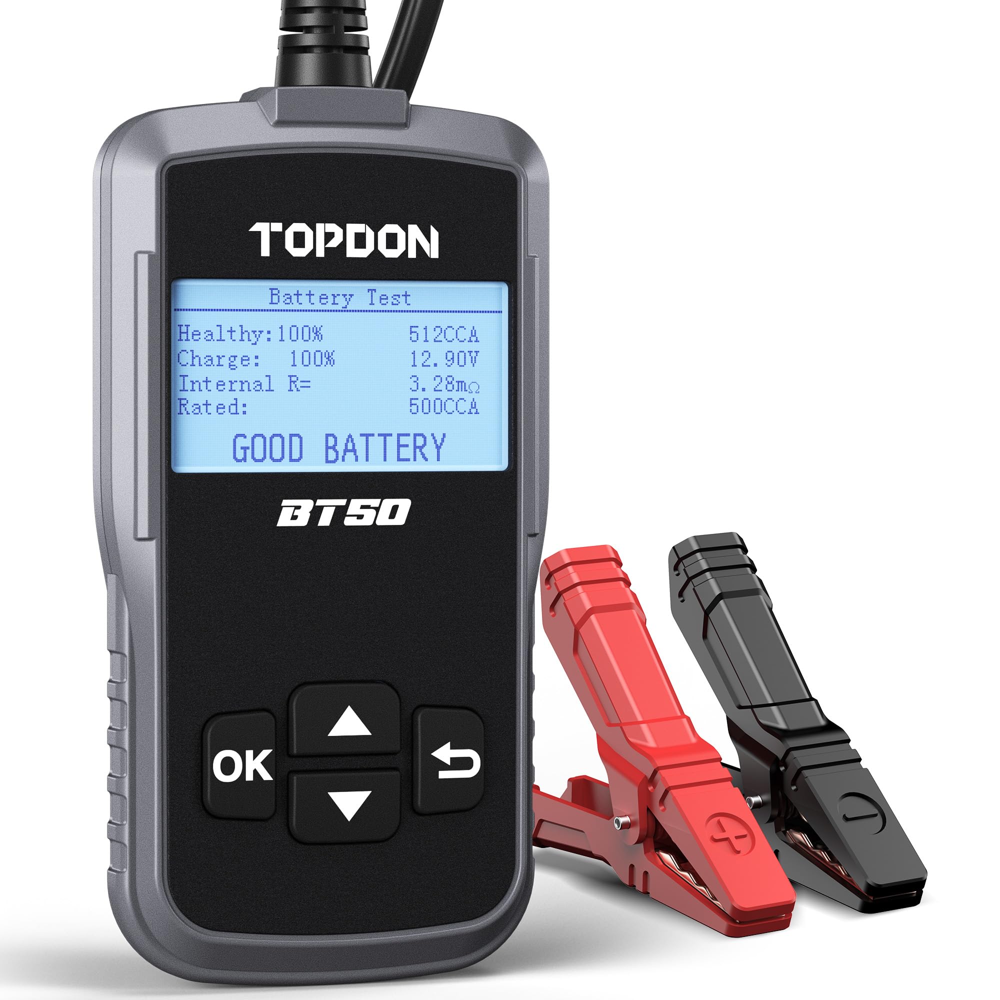 Car Battery Tester 12V, TOPDON BT50, Automotive 100-2000 CCA Battery Checker for SOH, SOC, CCA, Voltage, Internal Resistance, Starting Voltage and Time, No-Load and Load Voltage, Charge Ripple Value