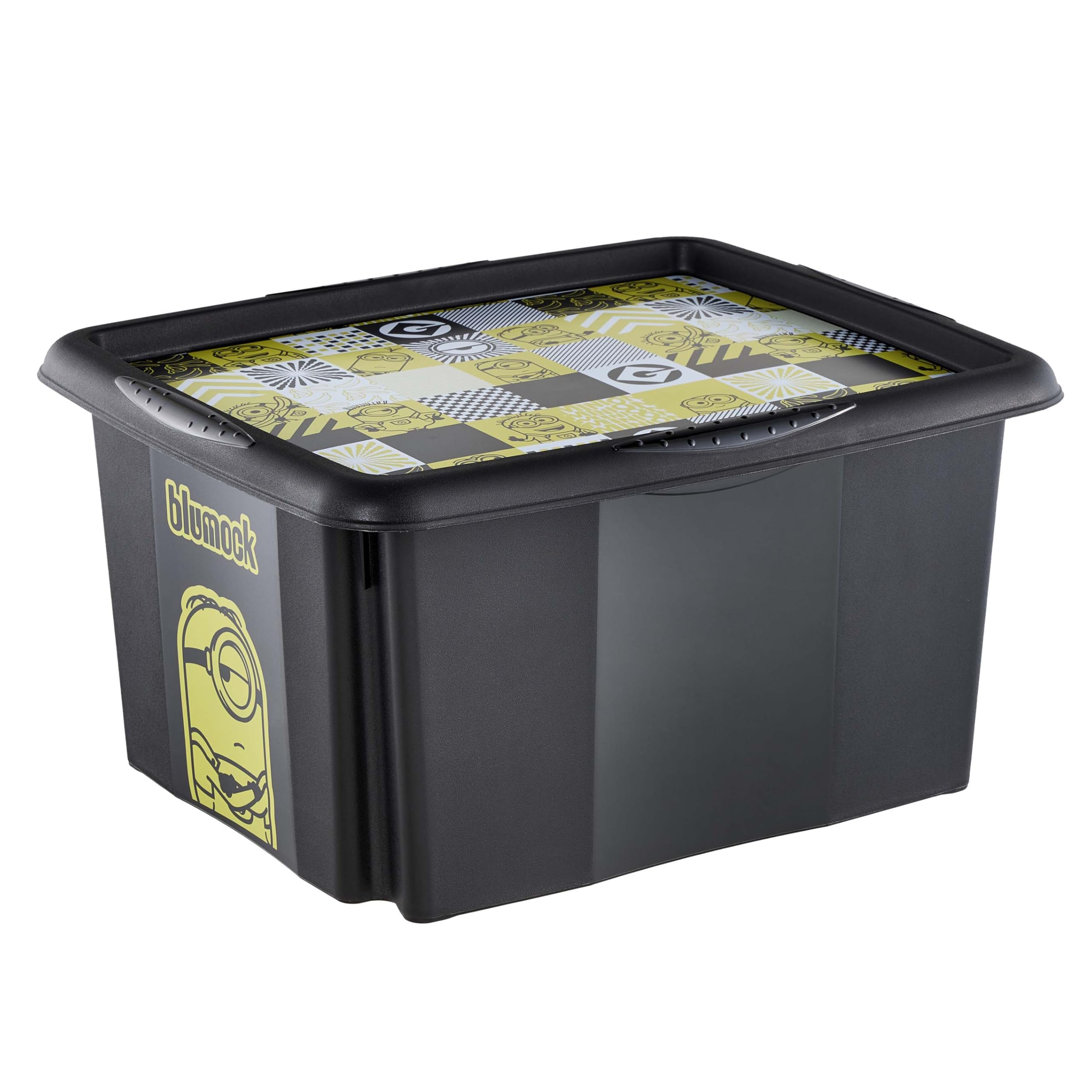 keeeper karolina storage box with lid, 24 l, stackable and nestable, Design: Minions, Mosaic, For children, Black