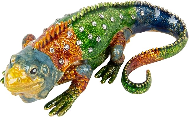 QIFU Hand Painted Enameled Lizard Style Jewelry Trinket Box Hinged, Unique Gift Home Decor, Decorative Ornament Your Collection