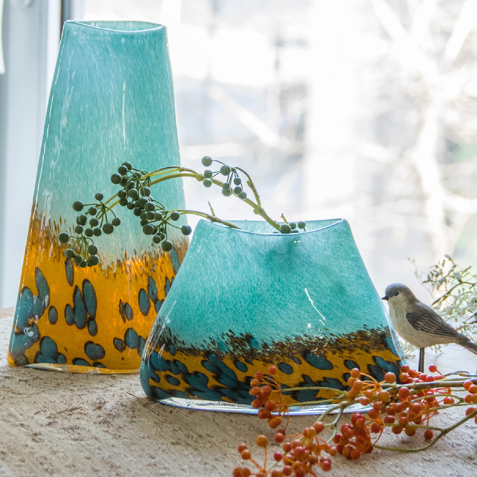 Buy Haetingcare Colored Glass Vase, Tall Glass Vase, Hand Made Glass