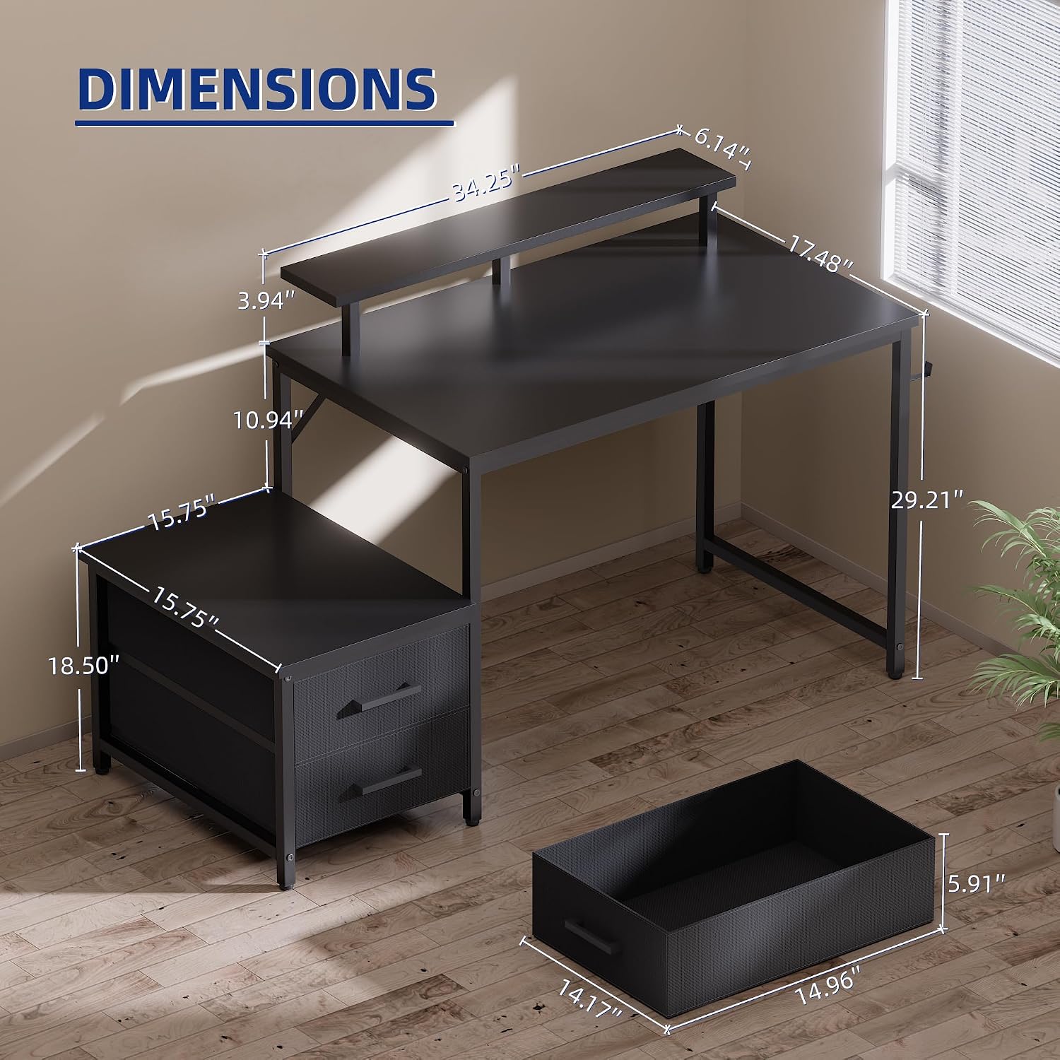 Pamray 50 Inch Small Computer Desk with Drawers and Storage
