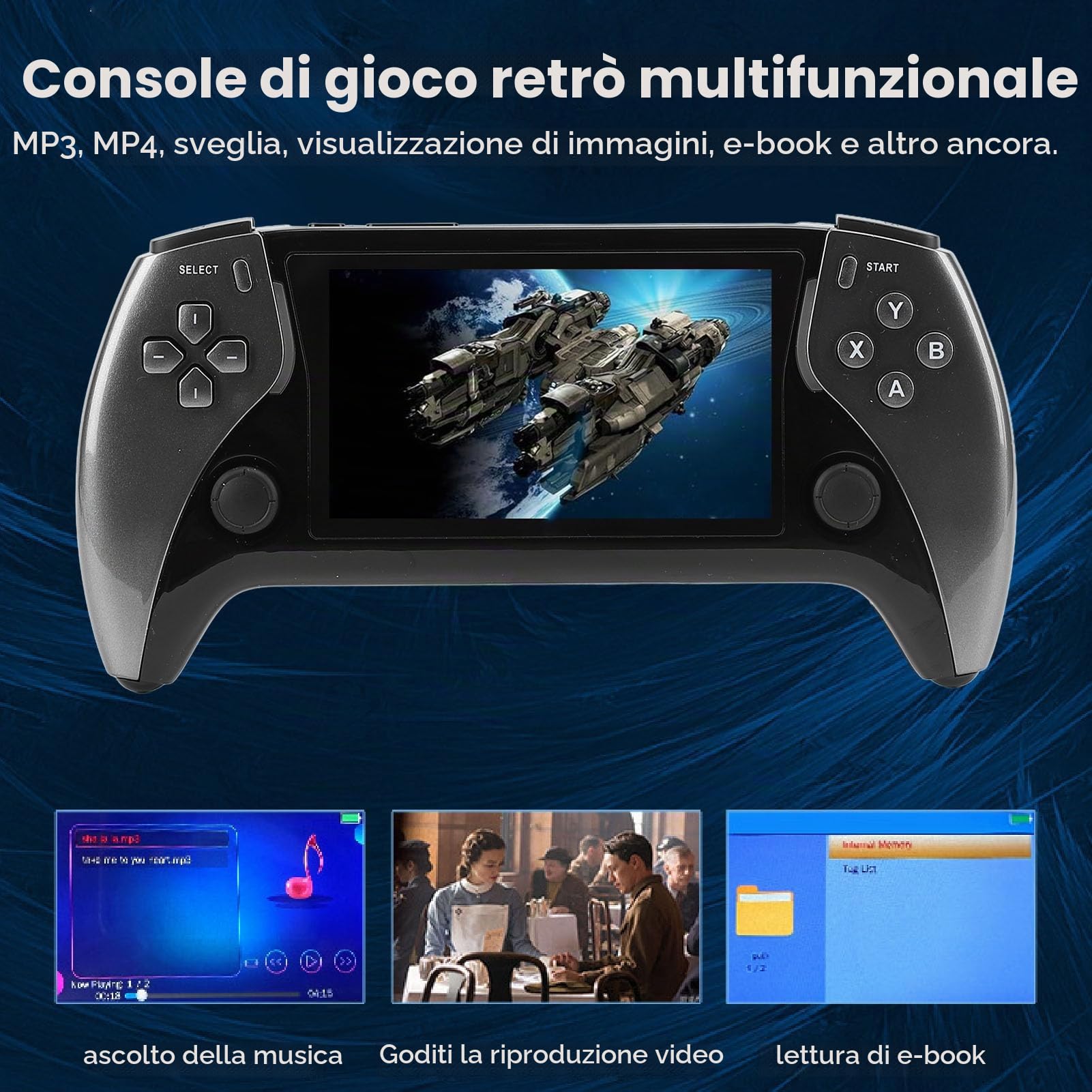 Ejoyous Console per Giochi retrò Portatile, Console per Giochi retrò ABS Batteria da 2500 MAh IPS da 4,3 Pollici 800x480 per Uso Esterno (GREY)