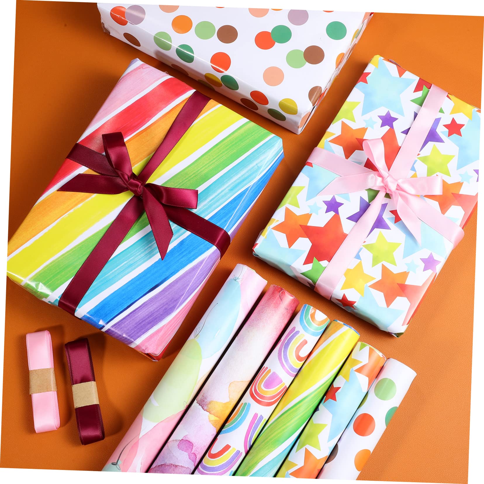 SEWOART Geschenkpapier Satz Für Geburtstag Mit Bändern Reißfestes Verpackungspapier in Zarten Farben Für Diy Handwerk Und Feiern