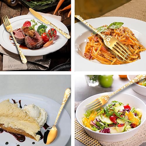 Miniatura 4 de Hewslaty Juego de cubiertos de 20 piezas con patrón único, juego de cubiertos de acero inoxidable para 4 personas, incluye cuchillos, tenedores,