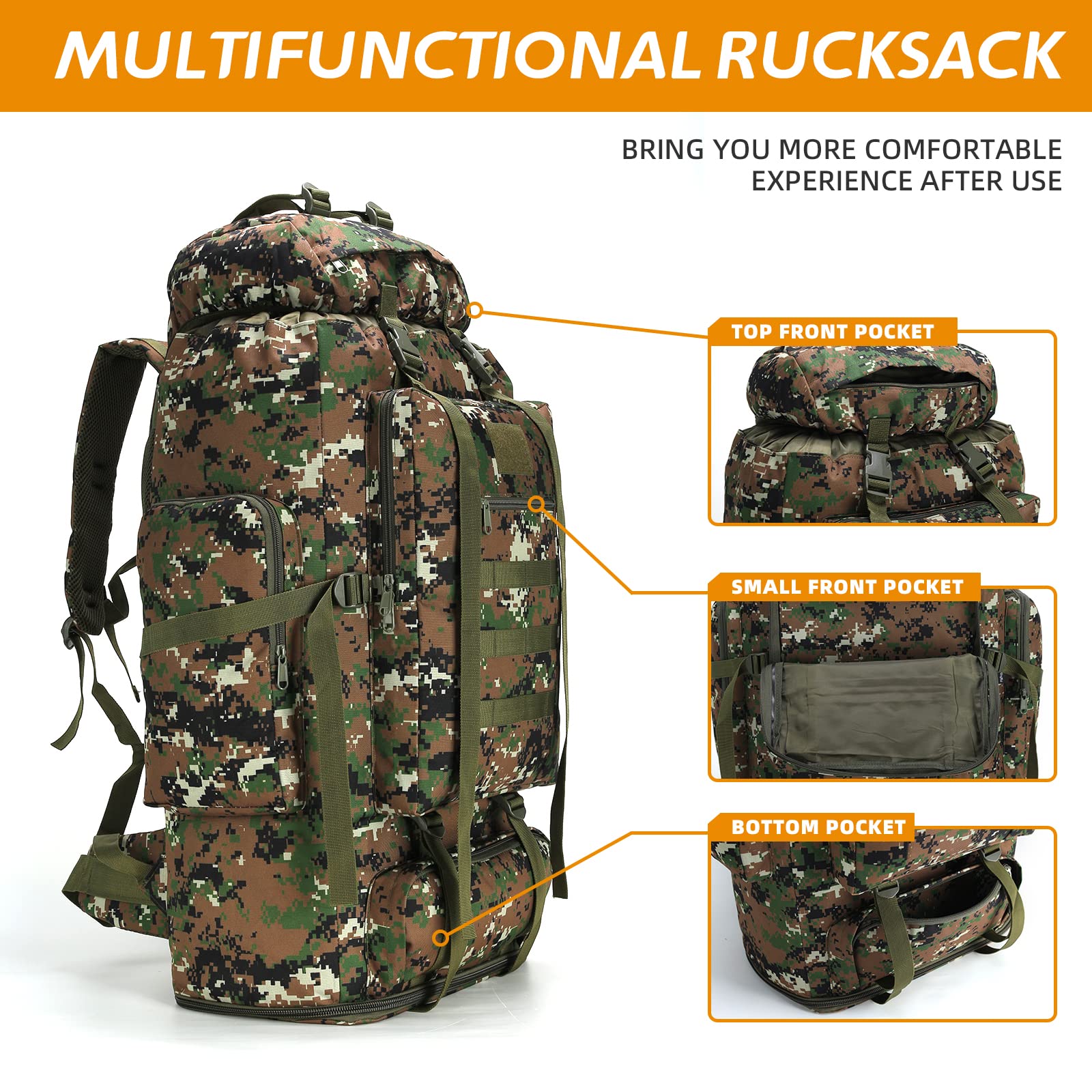 MOLLE - Mochila de senderismo (70 L/100 L, impermeable, para viajar) - Verde - X-Large