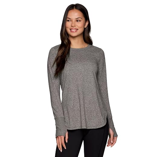 RBX Activewear Women's Yoga Tunic Top, Relaxed Fit Lightweight Buttery Soft Crewneck Long Sleeve Tee with Ribbed Trim