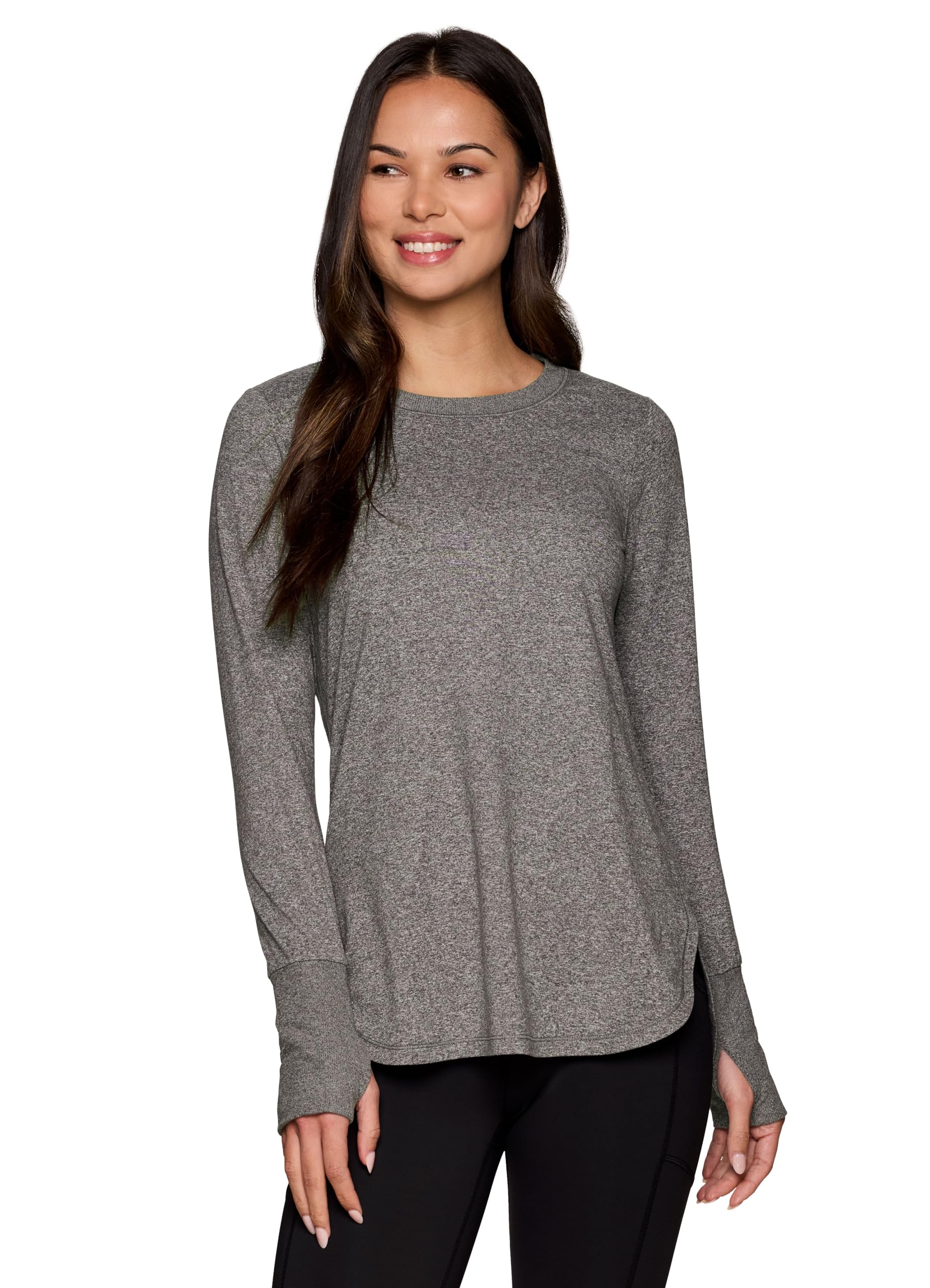 RBXActivewear Women's Yoga Tunic Top, Relaxed Fit Lightweight Buttery Soft Crewneck Long Sleeve Tee with Ribbed Trim