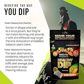 Teaza Energy Pouches Tobacco Alternative Nicotine Free Dip, Smokeless Alternative Snuff Healthy Dip, Mango Habanero (8 Pack) Tobacco Free Chew Tropical Fruity Sweetness of Mangoes and Voil