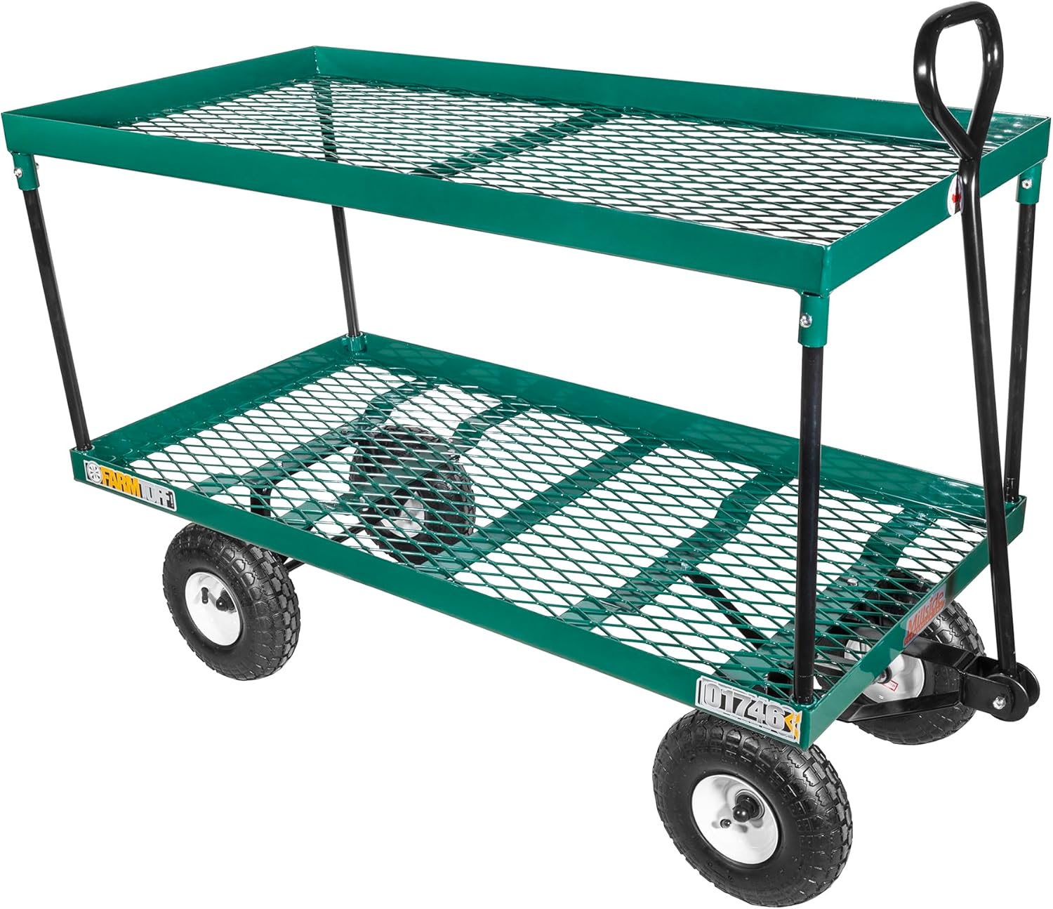 FARM-TUFF Double-Tier Metal Garden Wagon, 48" x 24" - Heavy-Duty Utility Cart with Pneumatic Tires, 600Lb Capacity & Powder-Coated Frame for Gardening, Landscaping & Greenhouses