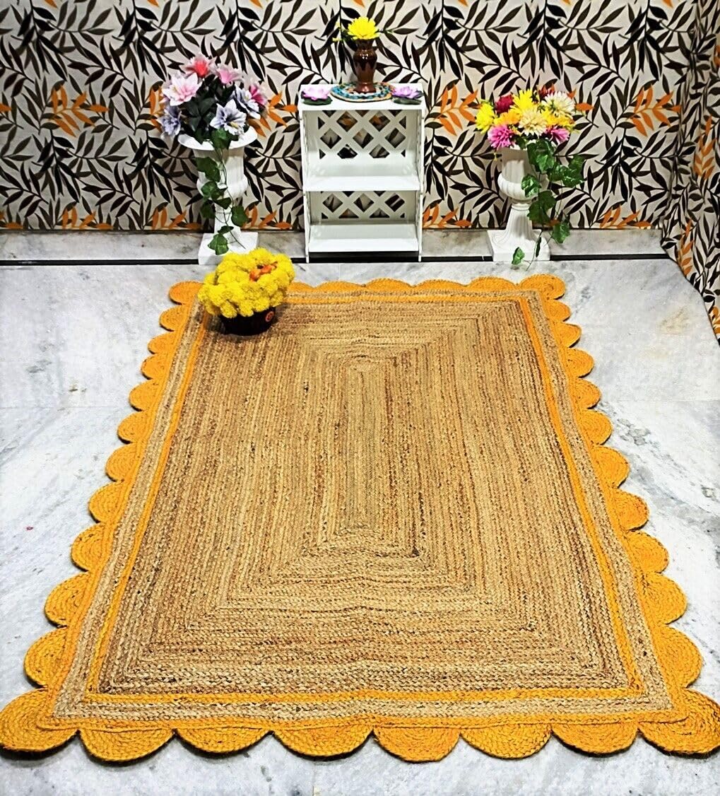Tapis en jute naturelle festonné pour salon et chambre