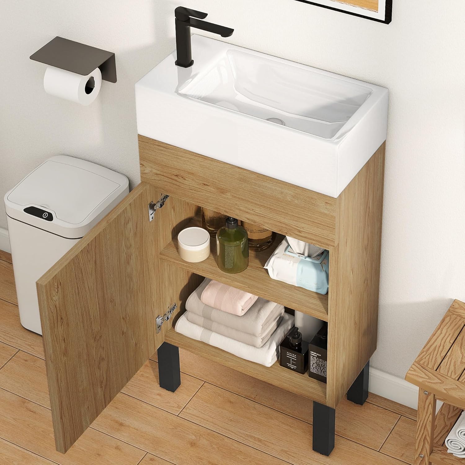 YITAHOME 16 Inch Bathroom Vanity with Sink, Bathroom Cabinet Vanity for Small Space, Freestanding Storage Bathroom Vanity