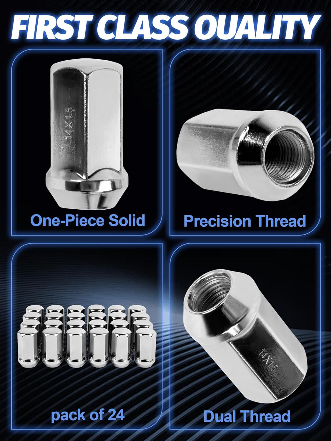 Set of 24 M14x1.5 Lug Nuts Compatible with Silverado Tahoe Suburban Tahoe Sururban Escalade Xt6 Xt5,7/8 Hex 1.77-Inch OEM Factory Style Large Acorn Socket Chrome Wheels Lug Nuts